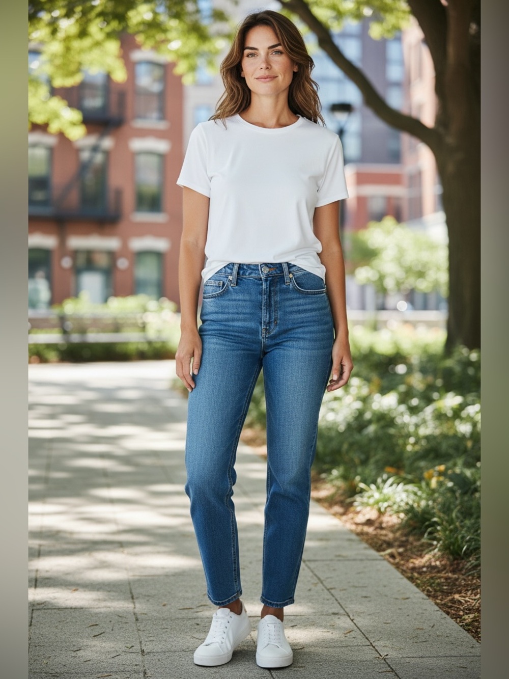 Old Navy Women's Straight Leg Jeans in Medium Blue Wash